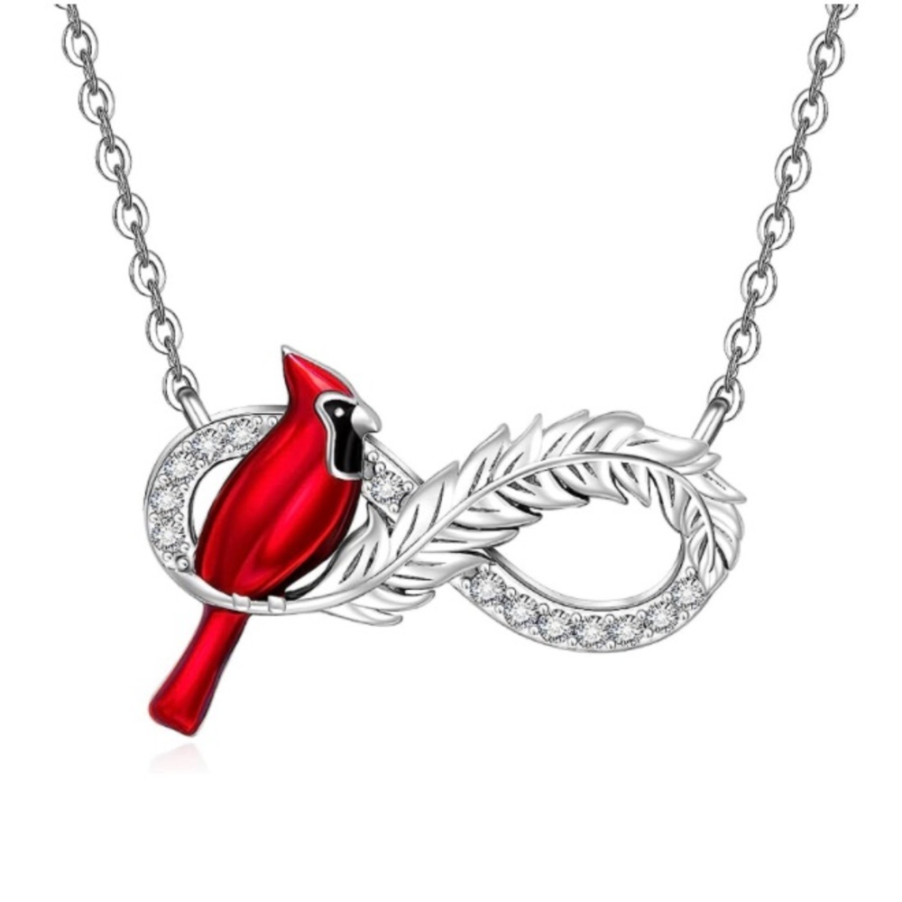 18k Cardinal necklace Infinity Diamond Angel Feather Messenger from Heaven